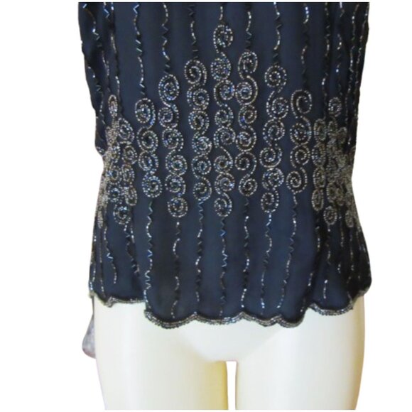 Cristall Collection Black Beaded Sleeveless Silk Blouse Size L - Picture 3 of 6